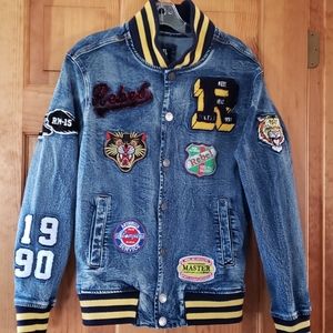 Rebel Minds Men's Blue Denim Varsity Jacket